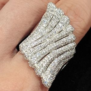 Ridged cubic zirconia pave cocktail ring.